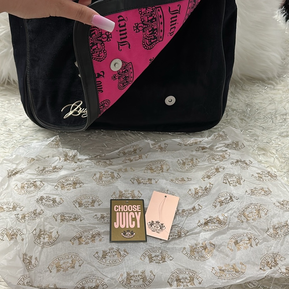 Rare vintage velour juicy couture crossbody laptop bag with tags and tissue Y2K